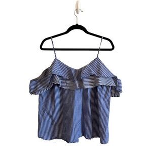 A New Day Blue White Striped Cold Shoulder Ruffled Top | Size XL | Coastal Vibes